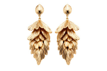 Gold earrings white background,Isolated on tran sparent PNG background, Generative ai - obrazy, fototapety, plakaty