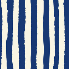 Universal dark navy blue and cream nautical marine coastal seamless repeat pattern with grunge torn texture jagged vector vertical cabana stripe