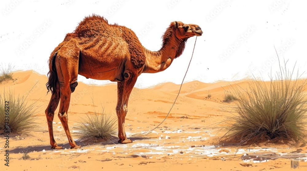 Aufkleber a camel is standing in the desert with its head turned to look like it's in the middle of the desert