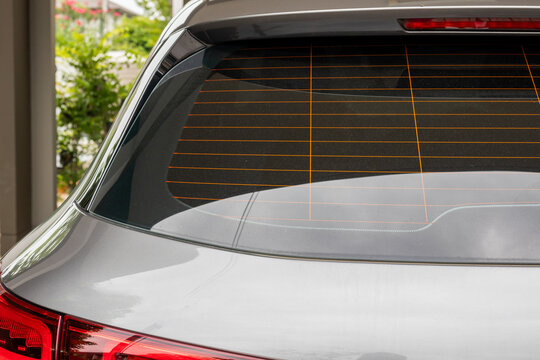 Back view of gray car window for sticker mockup