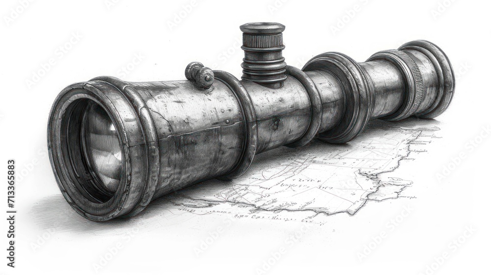 Poster a drawing of a large metal object on top of a map of the world with a screw in the middle of it.