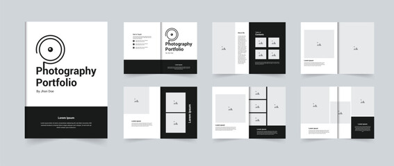 Modern A4 photography portfolio template design  with black and white color - obrazy, fototapety, plakaty