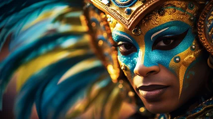Fotobehang Portrait of a beautiful woman in a costume at the carnival in Rio de Janeiro, Generative AI © MohammadAizaz