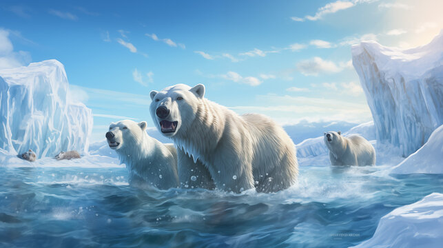 Polar Bear Illustration, Impact of climate change on Arctic wildlife