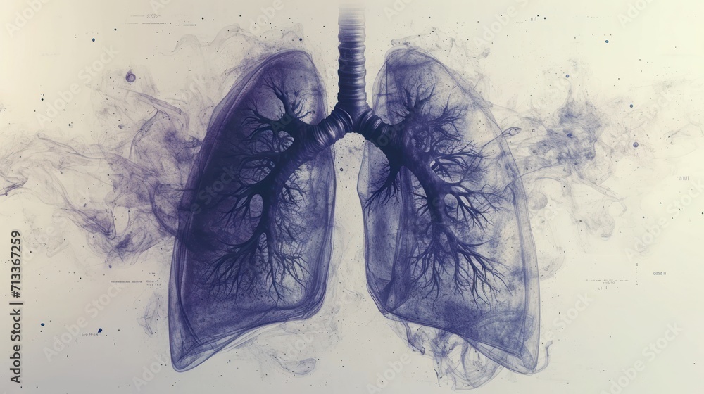 Sticker  a drawing of the lungs is shown with smoke coming out of the lungs and the lungs are shown in the upper left corner of the picture.