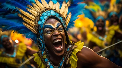 Fototapeten Portrait of a beautiful woman in a costume at the carnival in Rio de Janeiro, Generative AI © MohammadAizaz