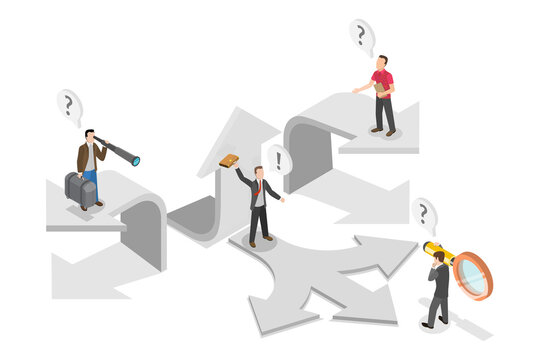 3D Isometric Flat  Conceptual Illustration of Alternative Pathway, Future Cirection Concern and Struggle