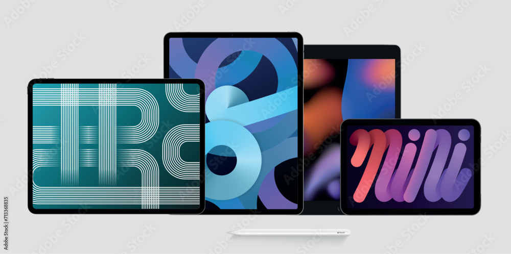Poster Mockup generic device set. . UI/UX Template for infographics or presentation 3D realistic graphics tablet.