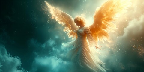 Angel with wings in the sky. 3D illustration. 3D rendering.