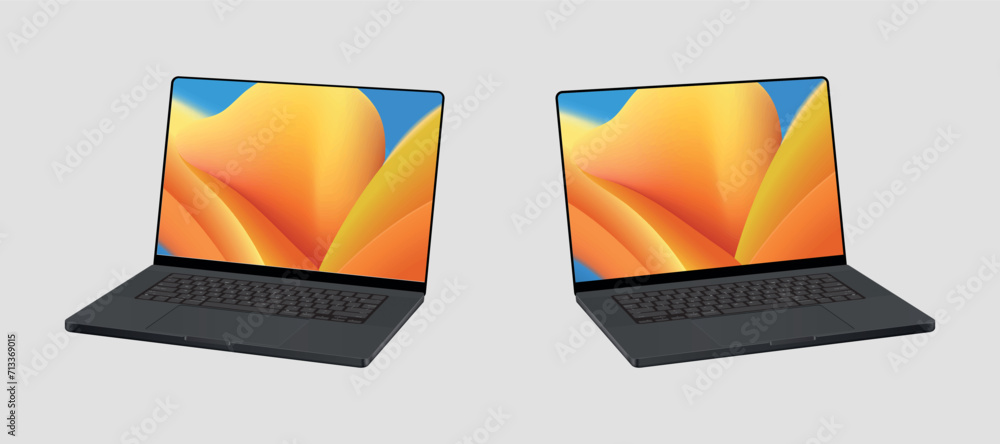 Poster realistic vector perspective view of laptop. laptop mockups with blank screens isolated on white bac