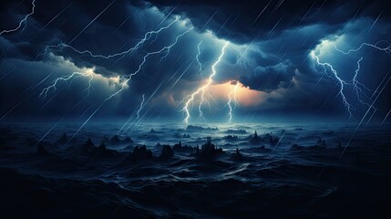 Thunderstorm Over Turbulent Sea