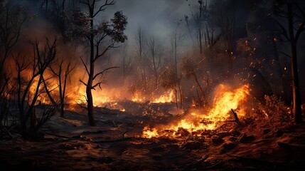Devastating Wildfire Engulfs Forest at Dusk
