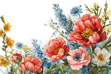 Möbelaufkleber Watercolor flowers illustration blue red color © Viktoriia
