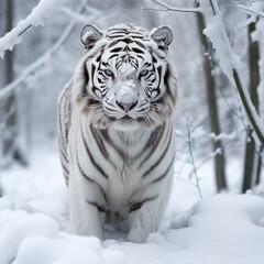 Fototapeta na wymiar Very nice snowy white siberian tiger image Generative AI