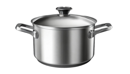 stainless steel cooking pot isolated on transparent background.