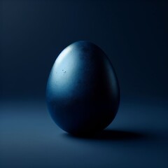 Dark blue Easter egg isolated on a dark blue background. Easter holiday concept in minimalism style. Fashion monochromatic composition. Web banner with copy space for design.