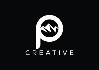 Minimal Letter P mountain logo design vector template. Initial Letter P hill vector logo