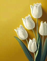 white tulips on a yellow background