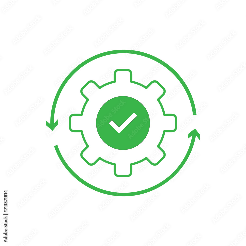 Poster green gear with arrow like efficiency operation icon. flat linear trend modern logotype graphic stro