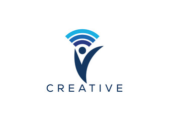 Wi-Fi and Man logo design vector template