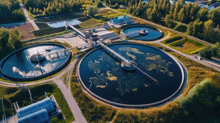 Aerial view of modern water treatment plants