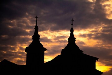 Twilight Silhouette of Church Spires