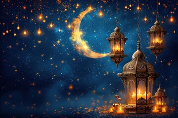 Fototapeta na wymiar Ramadan Kareem background. Ornamental Arabic lantern with burning candle glowing . Festive greeting card, invitation for Muslim holy month Ramadan Kareem.