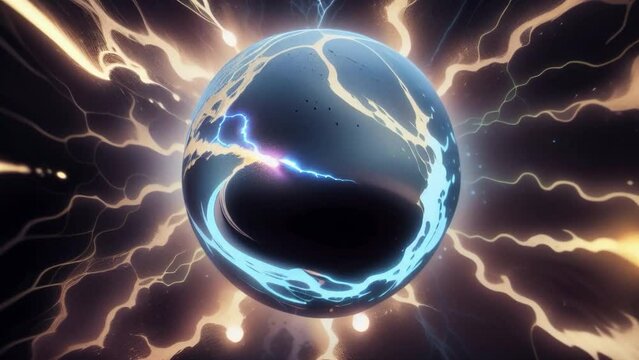 Colorful lightning ball on black background. Loopable. AI generated