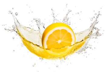 lemon slices splashing with clear water isolated on white background