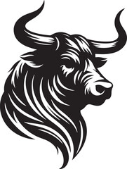 Obraz premium black and white bull head silhouette illustration