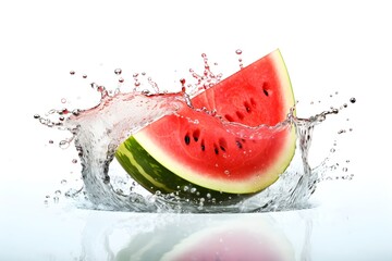 watermelon splashing with clear water isolated on white background