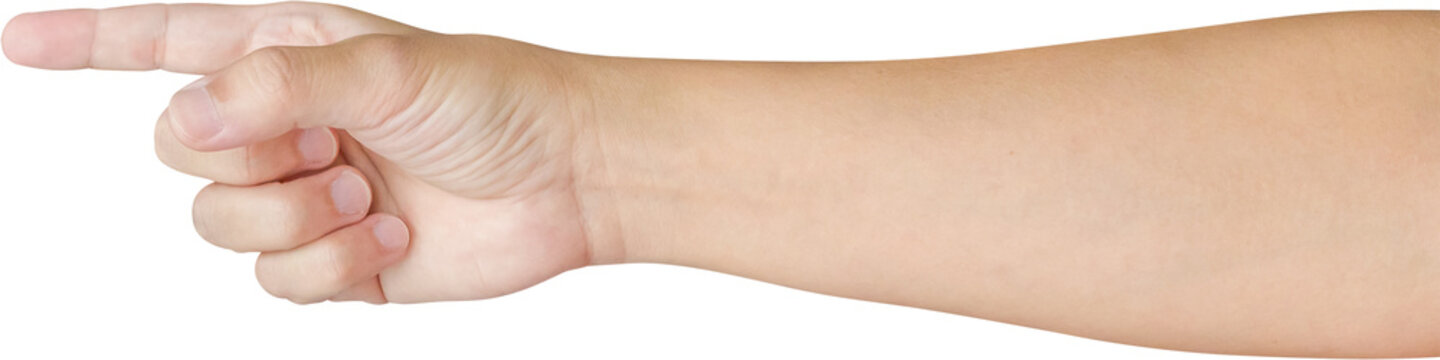 man hand touching or pointing to something isolated on white background