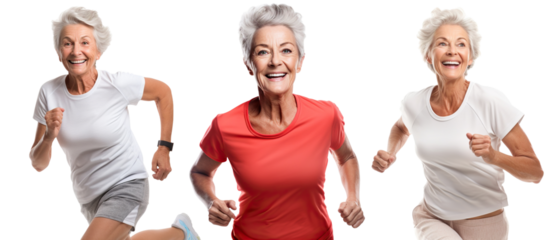Set of happy middle-aged women jogging, cut out