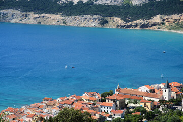 Fototapeta na wymiar Top view of Baska Bay on the Island of Krk, Croatia