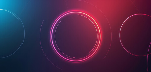 Neon rings glowing against a dark abstract backdrop. - obrazy, fototapety, plakaty
