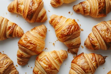 fresh croissants on a white background, top view