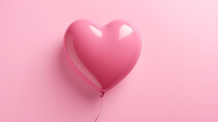 Pink heart shaped balloon on trendy color pastel background with empty space generated AI, Horizontal greeting card.