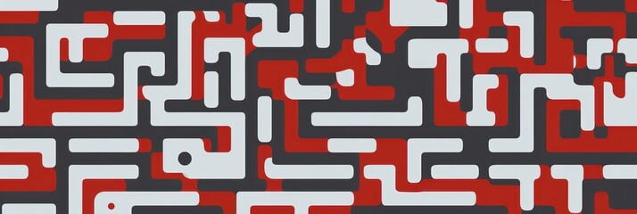 Random maze generator in the style of Jordn Grimmer, flat vector, red and gray 