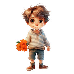 Watercolor Cute Boy is happy in Various gestures, PNG clipart transparent background.