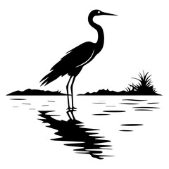 Fototapeta premium heron on water black silhouette logo svg vector, heron on water icon illustration.