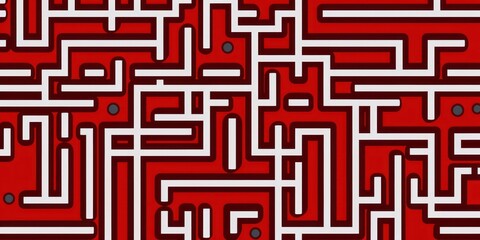 Random maze generator in the style of Jordn Grimmer, flat vector, red and gray 