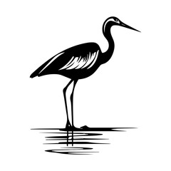 Obraz premium heron on water black silhouette logo svg vector, heron on water icon illustration.