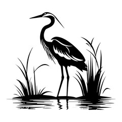 heron on water black silhouette logo svg vector, heron on water icon illustration.