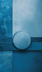 Minimalist blue sphere against a textured wall.