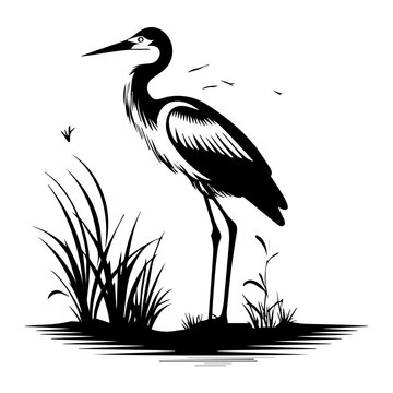 recommend clip art: heron on water black silhouette logo svg vector, heron on water icon illustration.