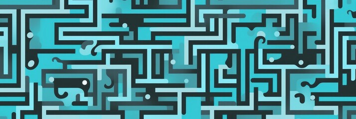 Random maze generator in the style of Jordn Grimmer, flat vector, turquoise and gray 
