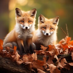 Fototapeta premium Very nice foxes looking forward image Generative AI