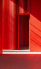 A futuristic door frame background, surrounded by red and orange walls.