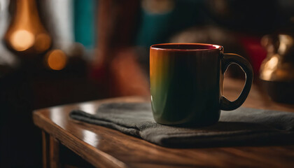cup of coffee on wooden table