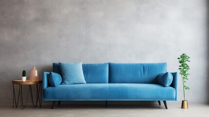 blue sofa in room. Generative Ai
